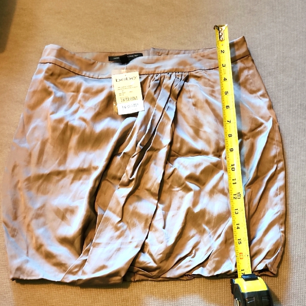 Bebe Gold Mini Bubble Skirt with Ruched Tie Front